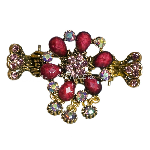 Haargreifer Haarspange Blume Vintage-Look Metall bordeaux gold 4470b - zum Schließen ins Bild klicken